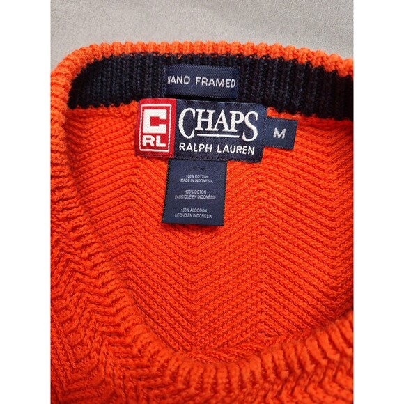 Men's Ralph Lauren Chaps Hand Framed Knit Sweater Medium Orange Cotton - Picture 5 of 5